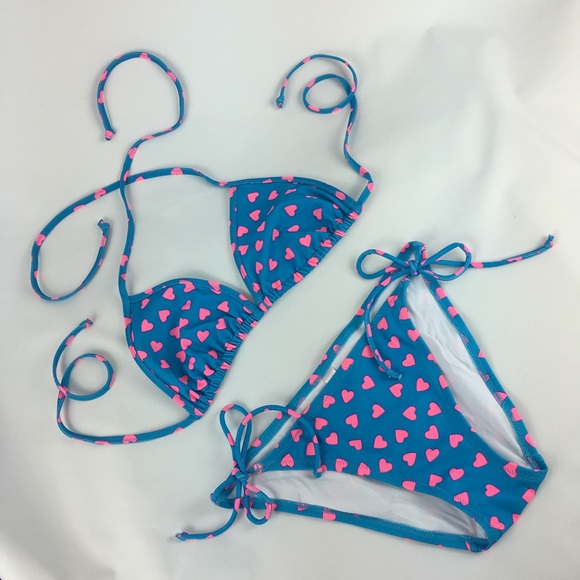 Victoria's Secret Other - Victorias Secret Bikini SMALL Blue Pink Hearts